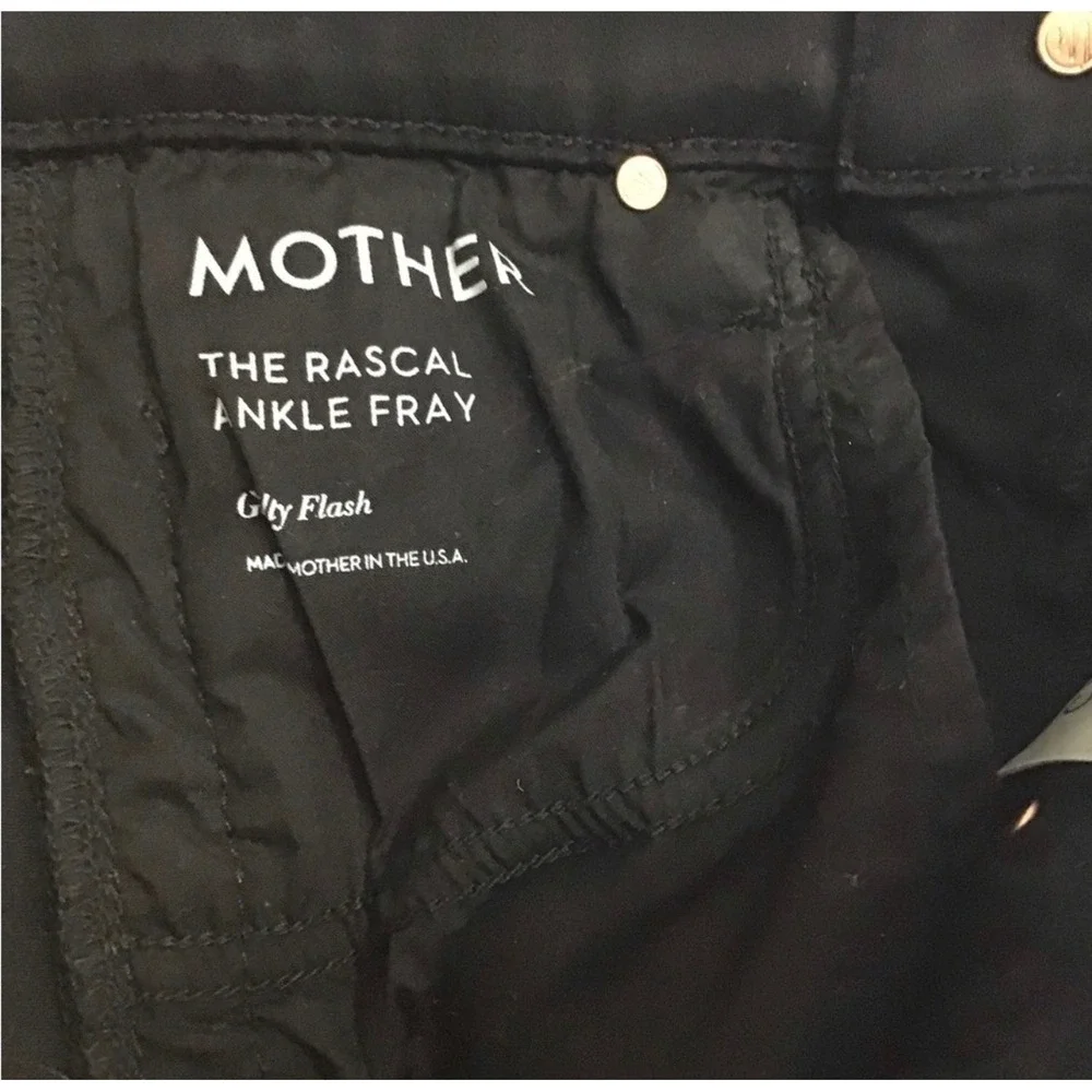 $238 MOTHER Rascal Ankle Fray Blk Beaded Stripe Raw Hem Jeans 28 HiRise Straight